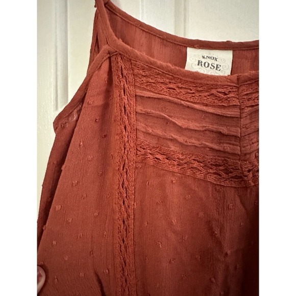 Knox Rose Rust Midi Lagenlook Lightweight Boho Bohemian Lace Trim Dress Sz Small - Picture 4 of 6